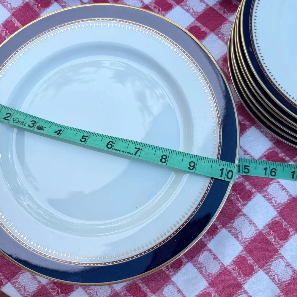 Fitz & Floyd Dinner Plates Set of 2 10.25in Cobalt Blue Gold Starburst Excellent